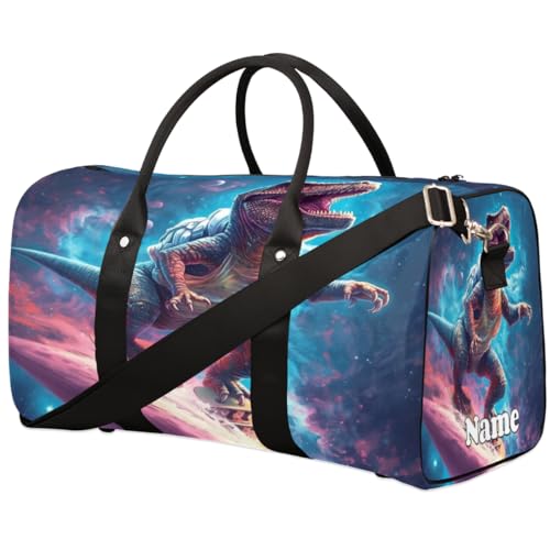 Dinosaurier-Weltraum-Planeten-Sport-Tragetasche, personalisierter Name für Damen und Herren, wasserdicht, Strandtasche, faltbar, persönliche Gegenstände, Reisetasche für Wochenende, Übernachtung, von Pardick