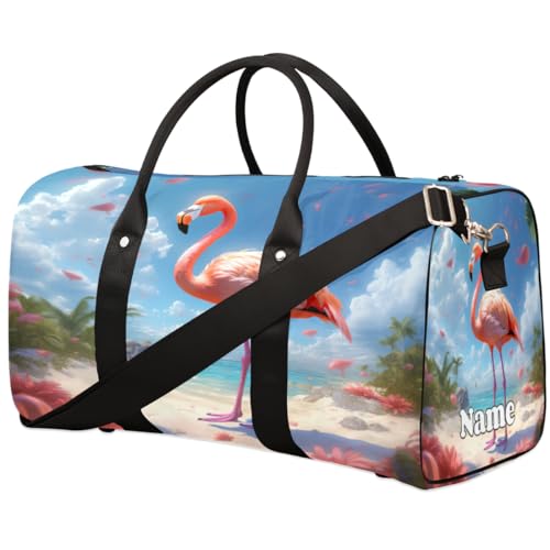 Flamingo-Sommer-/Strand-Sporttasche, personalisierter Name für Damen und Herren, wasserdicht, Strandtasche, faltbar, persönliche Gegenstände, Reisetasche für Wochenendausflüge, Tanzen, von Pardick