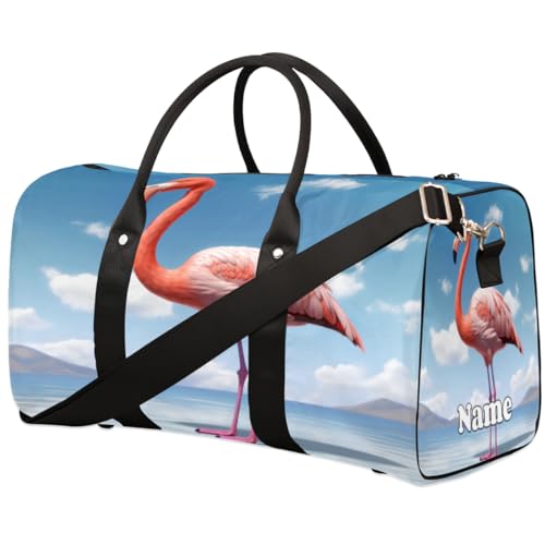 Flamingo Strandtasche, Wellen, Sommer, Sporttasche, personalisierter Name für Damen und Herren, wasserdicht, faltbar, persönliche Gegenstände, Reisetasche für Wochenende, Übernachtung, Tanz, von Pardick