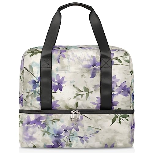 Floral Delicate Lavender Purple (04) Sports Gym Bag for Women Travel Duffel Tote Bag with Shoe Compartment Weekender Overnight Bag Carry On Bag for teen girls boys men, Mehrfarbig von Pardick