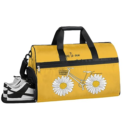 Gelbe Gänseblümchen-Sporttasche mit Nassfach und Schuhfach, Reisetasche, für Männer und Frauen, Basketball, Wochenendtasche für Flugzeug, Schwimmen, Yoga, Mehrfarbig von Pardick