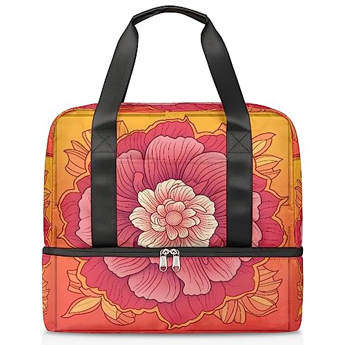 Große Blume Pink Sport Turnbeutel für Frauen Reise Duffel Tote Bag mit Schuhfach Weekender Übernachtung Tasche Carry On Bag für Teenager Mädchen Jungen Männer, Mehrfarbig von Pardick