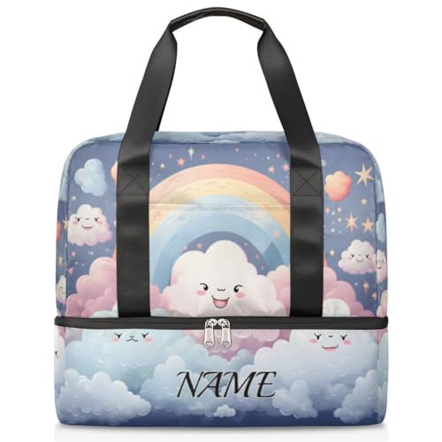 Kawaii Sporttasche mit Wolkenstern-Aufdruck, personalisierbar, für Herren, Sporttasche mit Schuhfach, für Mädchen und Jungen, Wochenendtasche, Übernachtungstasche, Mutter-Krankenhaus-Tragetasche, von Pardick