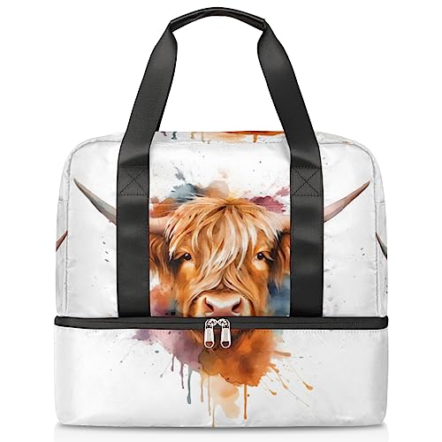 Kuh niedliche Wasserfarbe Sport Turnbeutel für Frauen Reise Duffel Tote Bag mit Schuhfach Wochenender Übernachtung Tasche Handgepäck für Teenager Mädchen Jungen Männer, Mehrfarbig von Pardick