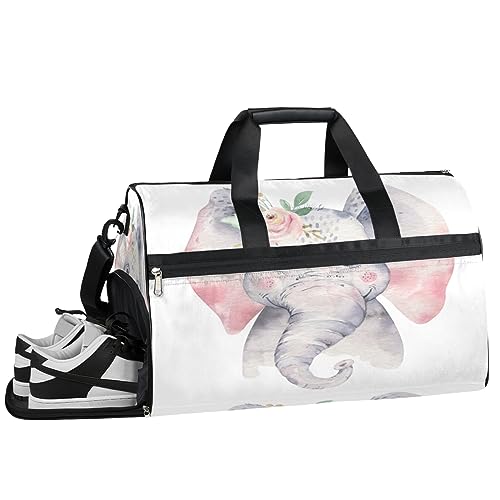 Little Cute Elephant with Flower(01) Sporttasche mit Nassfach und Schuhfach, Reisetasche für Männer und Frauen, Basketball, Wochenendtasche für Flugzeug, Schwimmen, Yoga, Mehrfarbig von Pardick