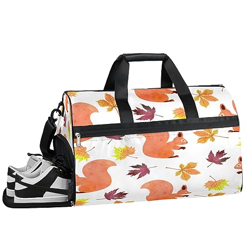 Lovely Squirrel Maple Leaf Sports Gym Bag with Wet Pocket & Shoes Compartment Travel Duffel Bag for Men Women Basketball Weekender Bag For Plane Swim Yoga, Mehrfarbig von Pardick