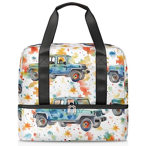 New Car Watercolor (06) Sports Gym Bag for Women Travel Duffel Tote Bag with Shoe Compartment Weekender Overnight Bag Carry On Bag for teen girls boys men, Mehrfarbig von Pardick