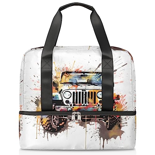 New Car Watercolor (18) Sports Gym Bag for Women Travel Duffel Tote Bag with Shoe Compartment Weekender Overnight Bag Carry On Bag for teen girls boys men, Mehrfarbig von Pardick