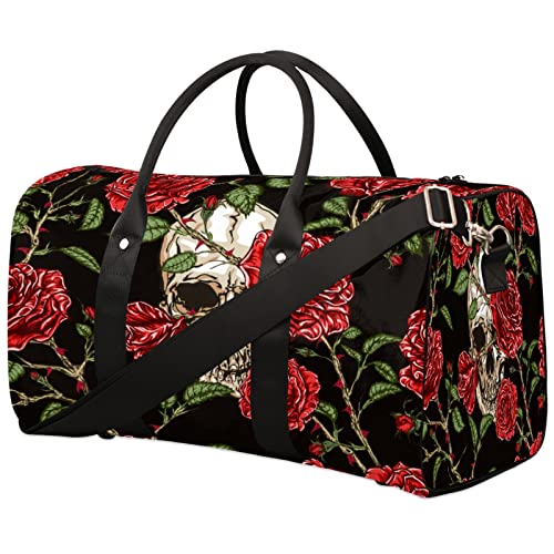 Niedliche Reisetasche, Sporttasche, Turnbeutel, faltbar, Wochenendtasche, Workout-Tasche, Handgepäck, Handgepäck, Handtasche, Schultertasche für Damen und Herren, F-Skull Rose, Einheitsgröße von Pardick