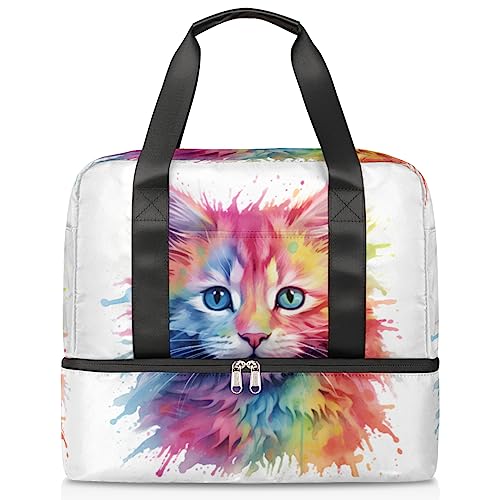 Niedliche Sporttasche mit Katzen-Motiv, für Damen, Reisetasche, Tragetasche mit Schuhfach, Wochenendtasche, Übernachtungstasche, Tragetasche für Teenager, Mädchen, Jungen, Männer, Mehrfarbig von Pardick