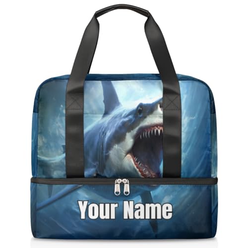 Ocean Shark Sporttasche mit Sommerdruck, personalisierbar, für Damen und Herren, Sporttasche mit Schuhfach für Wochenende über Nacht, Farbe: 663, Einheitsgröße von Pardick