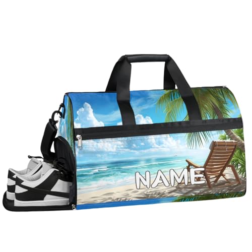 Ocean Summer Beach Hawaii Sporttasche mit Nassfach und Schuhfach, Reisetasche, für Damen und Herren, personalisierbar, für Übernachtung, Wochenende, Strandgepäck, Ocean Summer Beach Hawaii, von Pardick