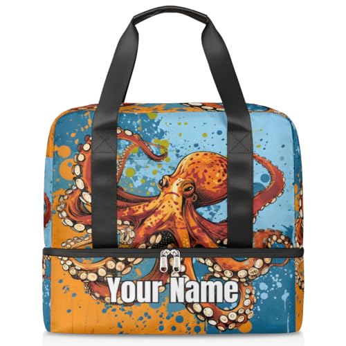 Octopus Ocean Illustration Turnbeutel für Damen und Herren, individuelle Sporttasche mit Schuhfach für Wochenende über Nacht, Farbe: 159, Einheitsgröße von Pardick