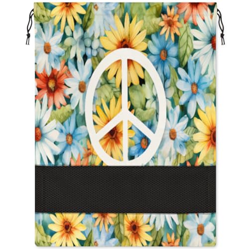 Peace Daisy Aquarell-Schuhtasche für Reisen, faltbar, Sport-Schuhaufbewahrung, Verpackung, Organizer, Golf, Fitnessstudio, Tanz, Spitzenschuhtaschen mit Reißverschluss, Unisex-Schuhbeutel für Männer von Pardick