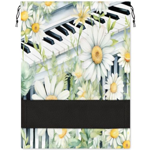 Piano Daisy Aquarell-Schuhtasche für Reisen, faltbar, Sport-Schuhaufbewahrung, Verpackung, Organizer, Golf, Fitnessstudio, Tanz, Spitzenschuhtaschen mit Reißverschluss, Unisex-Schuhbeutel für Männer von Pardick