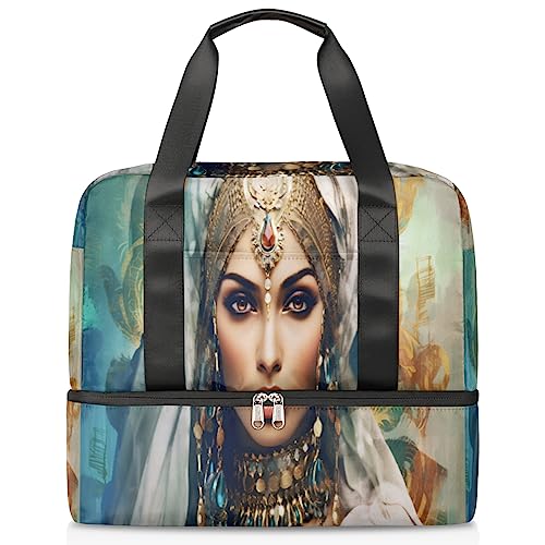 Schöne ägyptische Frau (01) Sport Turnbeutel für Frauen Reise Duffel Tote Bag mit Schuhfach Weekender Übernachtungstasche Tragetasche für Teenager Mädchen Jungen Männer, Mehrfarbig von Pardick