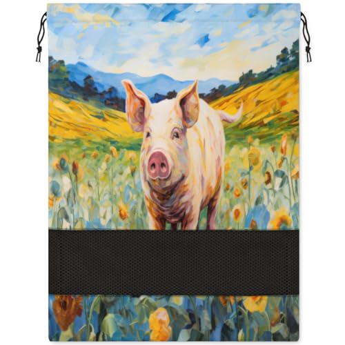 Schuhtasche für Ölgemälde mit Sonnenblumen-Schwein, für Reisen, faltbar, Sport, Schuhaufbewahrung, Verpackung, Organizer, Golf, Fitnessstudio, Tanz, Spitzenschuhtaschen mit Reißverschluss, von Pardick