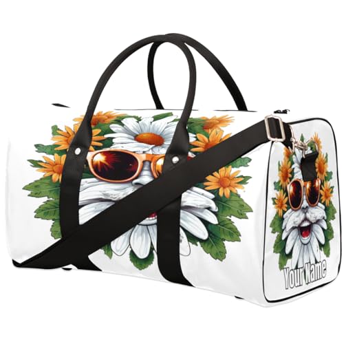 Sport-Tragetasche, Sporttasche, Motiv: Blume, menschliches Gesicht, Sonnenbrille, individueller Name für Damen und Herren, wasserdichte Baseballtasche, faltbar, persönliche Gegenstände, Reisetasche von Pardick