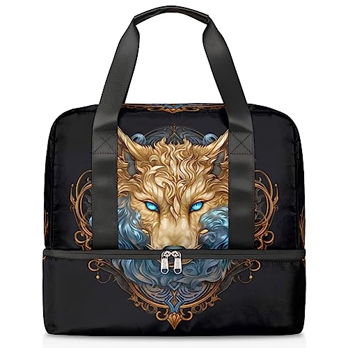 Sport-Turnbeutel für Damen, Motiv: Wolf mit Tier-Logo, stilvoll (02), Reisetasche mit Schuhfach, Wochenendtasche, Tragetasche für Teenager, Mädchen, Jungen, Männer, Mehrfarbig von Pardick