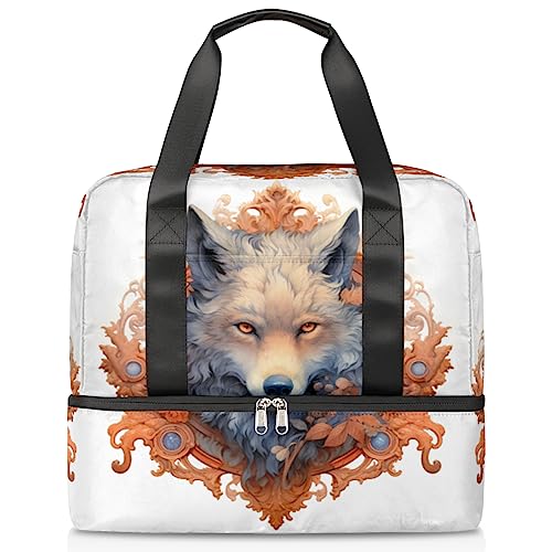 Sport-Turnbeutel für Damen, Motiv: Wolf mit Tier-Logo, stilvoll (03), Reisetasche mit Schuhfach, Wochenendtasche, Tragetasche für Teenager, Mädchen, Jungen, Männer, Mehrfarbig von Pardick