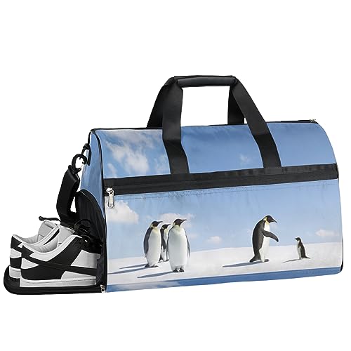 Sport-Turnbeutel mit niedlichem Tier-Pinguin-Schnee (05) mit Nassfach und Schuhfach, Reisetasche für Männer und Frauen, Basketball, Wochenendtasche für Flugzeug, Schwimmen, Yoga, Mehrfarbig von Pardick