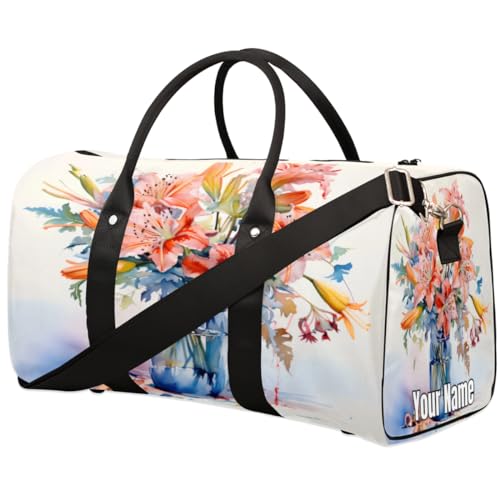 Sporttasche, Sporttasche, bunt, Fleur de Lis Aquarell, individueller Name für Damen und Herren, wasserdicht, Baseballtasche, faltbar, persönliche Gegenstände, Reisetasche für Wochenender, von Pardick