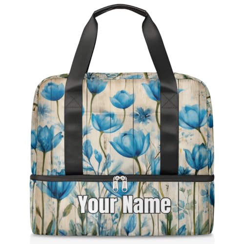 Sporttasche aus Holz mit Tulpenblumen, personalisierbar, für Damen und Herren, Sporttasche mit Schuhfach für Wochenende über Nacht, Farbe: 498, Einheitsgröße von Pardick