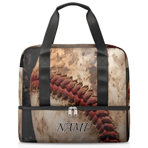 Sporttasche für Damen, Motiv: Baseball-/Retro-Ball, personalisierbar, mit Schuhfach, für Mädchen, Jungen, Wochenendtasche, Übernachtungstasche, Mutter-Krankenhaus-Tragetasche, Rot, Farbe: 968, von Pardick