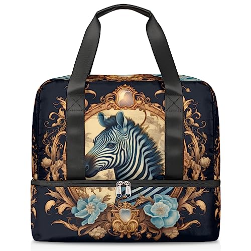 Sporttasche für Damen, Motiv: Zebra-Logo, Tier-Blume, Zebra-Logo (01), Reise-Reisetasche mit Schuhfach, Wochenendtasche, Tragetasche für Teenager, Mädchen, Jungen, Männer, Mehrfarbig von Pardick