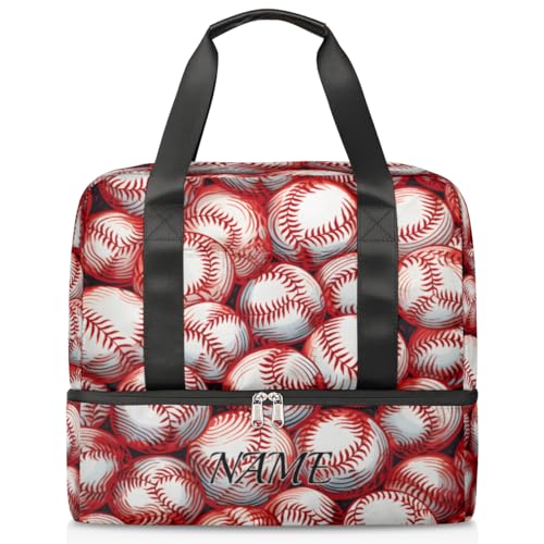 Sporttasche für Damen, personalisierbar, mit Baseball-Aufdruck, mit Schuhfach, für Mädchen, Jungen, Wochenendtasche, Übernachtungstasche, Mutter-Krankenhaus-Tragetasche, Rot, Farbe: 967, Einheitsgröße von Pardick