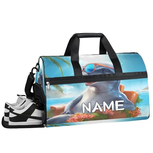 Sporttasche mit Delfin-Motiv, Sommerdruck, mit Nassfach und Schuhfach, Reisetasche, für Damen und Herren, personalisierbar, für Übernachtung, Wochenende, Strandgepäck, Delphin Beach Summer Print, von Pardick