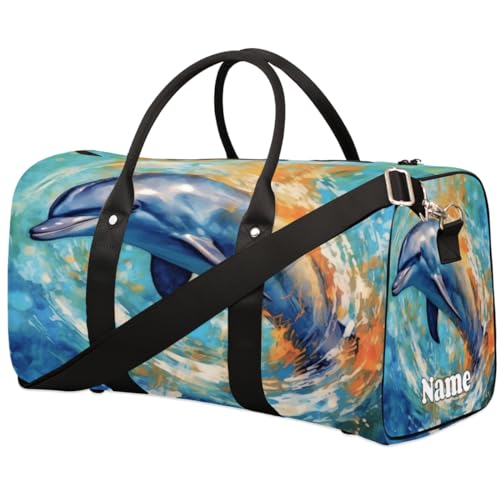 Sporttasche mit Delfin-Ozean-Kunstdruck, personalisierter Name für Damen und Herren, wasserdicht, Strandtasche, faltbar, persönliche Gegenstände, Reisetasche für Wochenende, Übernachtung, Tanz, von Pardick