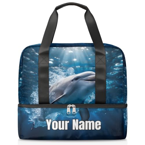 Sporttasche mit Delfin-Ozean-Muster, personalisierbar, für Damen und Herren, individuelle Sporttasche mit Schuhfach für Wochenende über Nacht, Farbe: 843, Einheitsgröße von Pardick