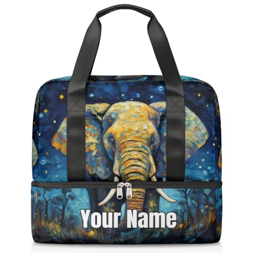 Sporttasche mit Elefantenmotiv, Motiv: Sternenhimmel, Ölgemälde, personalisierbar, Sporttasche mit Schuhfach für Wochenende über Nacht, Farbe: 543, Einheitsgröße von Pardick