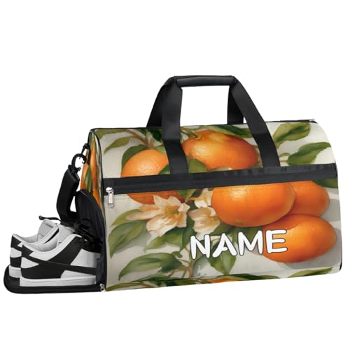 Sporttasche mit Feuchttasche und Schuhfach, für Damen und Herren, personalisierbar, für Übernachtung, Wochenende, Strandgepäck, Orange, Orangefarbene Obstblume, Einheitsgröße von Pardick