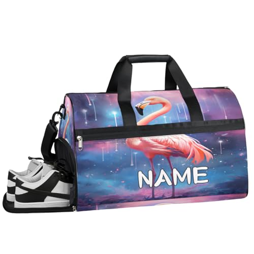 Sporttasche mit Flamingo-Galaxie-Motiv, Aquarellfarben, mit Nassfach und Schuhfach, Reisetasche, für Damen und Herren, personalisierbar, für Übernachtung, Wochenende, Strandgepäck, von Pardick