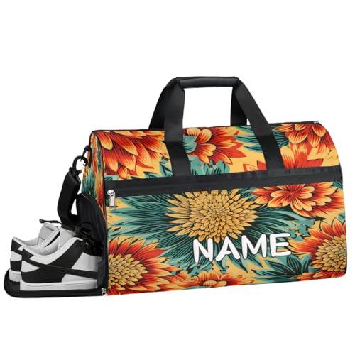 Sporttasche mit Retro-Mandala-Blumenmuster, Ethno-Muster, Sporttasche mit Nassfach und Schuhfach, Reisetasche, für Damen und Herren, personalisierbar, für Übernachtung, Wochenende, Strandgepäck, von Pardick