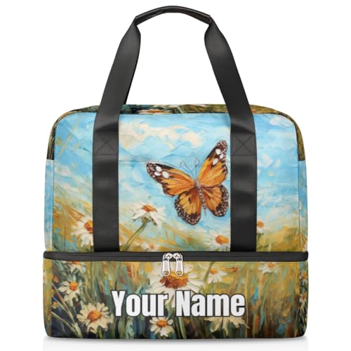 Sporttasche mit Schmetterlings-Gänseblümchen-Ölgemälde, personalisierbar, Sporttasche mit Schuhfach für Wochenende über Nacht, Farbe: 516, Einheitsgröße von Pardick