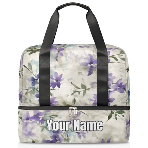 Sporttasche mit Schuhfach für Damen und Herren, Retro-Stil, Lavendel, Aquarell, personalisierbar, Farbe: 675, Einheitsgröße von Pardick