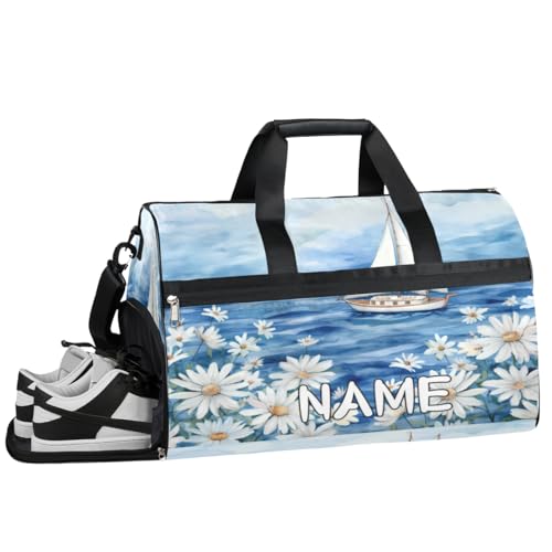 Sporttasche mit Segelboot, Aquarell, Sporttasche mit Nassfach und Schuhfach, Reisetasche, für Damen und Herren, personalisierbar, für Übernachtung, Wochenende, Strandgepäck, Segelboot, Sommer, von Pardick