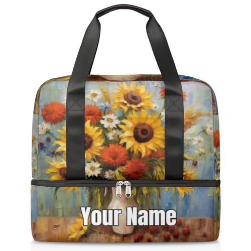 Sporttasche mit Sonnenblumen-Ölgemälde, personalisierbar, für Damen und Herren, Sporttasche mit Schuhfach für Wochenende über Nacht, Farbe: 029, Einheitsgröße von Pardick