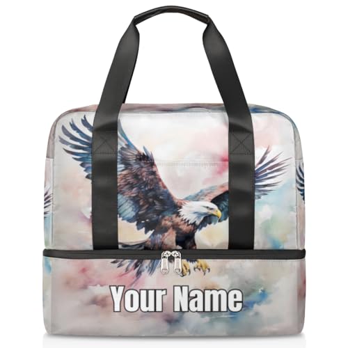 Sporttasche mit Vogeladler, Aquarellfarben, personalisierbar, für Damen und Herren, individuelle Sporttasche mit Schuhfach für Wochenende über Nacht, Farbe: 819, Einheitsgröße von Pardick