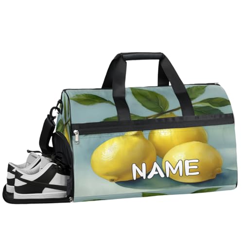 Sporttasche mit Zitronenfrucht-Muster, mit Nassfach und Schuhfach, Reisetasche, für Damen und Herren, personalisierbar, für Übernachtung, Wochenende, Strandgepäck, Zitronenfrucht-Muster, Einheitsgröße von Pardick