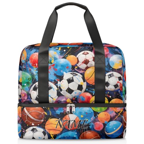 Sporttasche mit buntem Fußball-Motiv, personalisierbar, für Damen, individuelle Herren-Sporttasche mit Schuhfach, für Mädchen und Jungen, Wochenendtasche, Übernachtungstasche, von Pardick