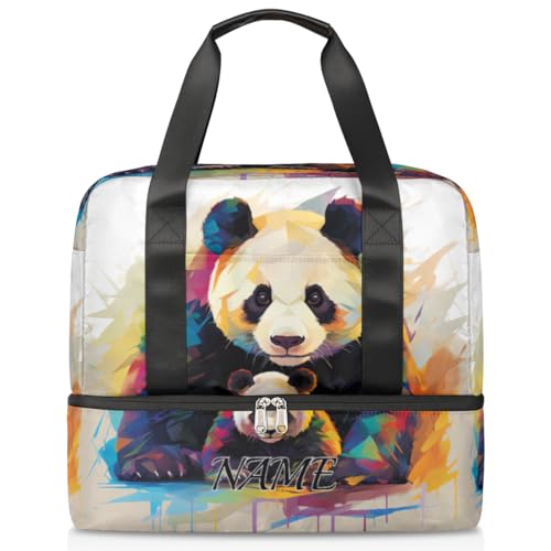 Sporttasche mit buntem Panda-Druck, personalisierbar, für Herren, Sporttasche mit Schuhfach, für Mädchen und Jungen, Wochenendtasche, Übernachtungstasche, Mutter-Krankenhaus-Handgepäcktasche, Farbe: von Pardick