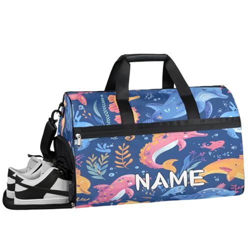 Sporttasche mit süßem Delfin, Hippocampus, Cartoon-Motiv, mit Nassfach und Schuhfach, Reisetasche, für Damen und Herren, personalisierbar, für Übernachtung, Wochenende, Strandgepäck, Niedlicher von Pardick