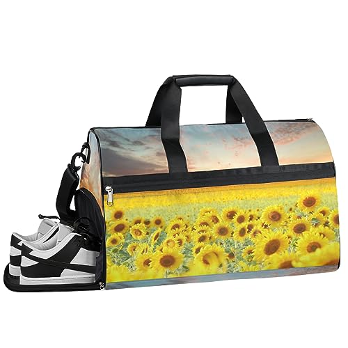 Summer Sunflowers Sporttasche mit Nassfach und Schuhfach, für Damen und Herren, Basketball, Wochenendtasche für Flugzeug, Schwimmen, Yoga, Gelb (05), Mehrfarbig von Pardick