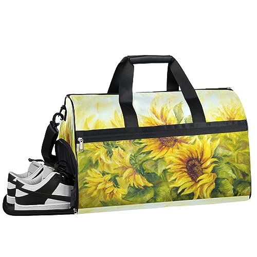 Summer Sunflowers Sporttasche mit Nassfach und Schuhfach, für Damen und Herren, Basketball, Wochenendtasche für Flugzeug, Schwimmen, Yoga, Gelb (06), Mehrfarbig von Pardick