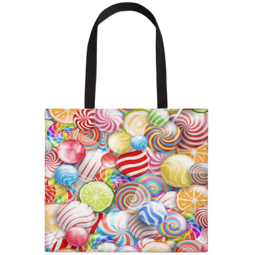 Sweet Candy Lollipop Canvas-Tragetasche f?r Frauen, wiederverwendbare Einkaufstasche, gro?e Umh?ngetasche mit Innentasche f?r Arbeit, Reisen, Business, Strand, Einkaufen, Schule, Geschenktasche von Pardick