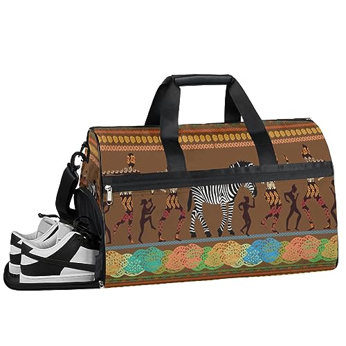 Zebra Afrika Ethnic Sport Turnbeutel mit Nassfach & Schuhfach Reise Duffel Bag für Männer Frauen Basketball Weekender Tasche für Flugzeug Schwimmen Yoga, Mehrfarbig von Pardick